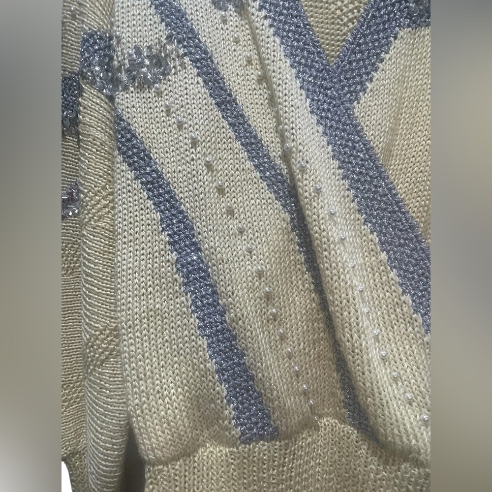Nannell Vintage 80s Yellow Knit Pearl Sequin Embellished Sweater Size Medium - Picture 4 of 5